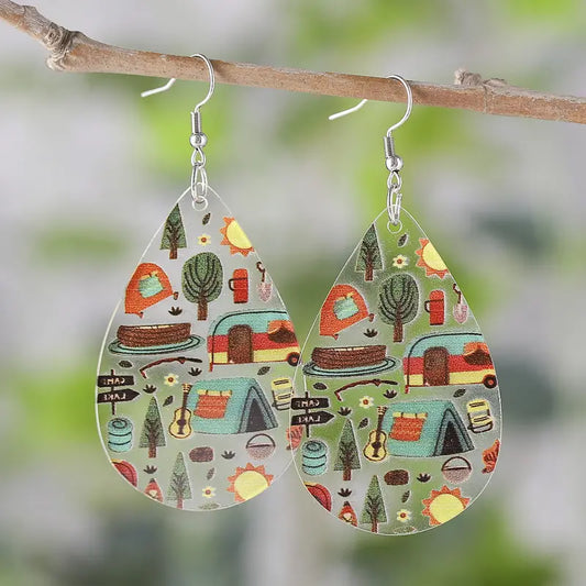 Camping Print Acrylic Earrings