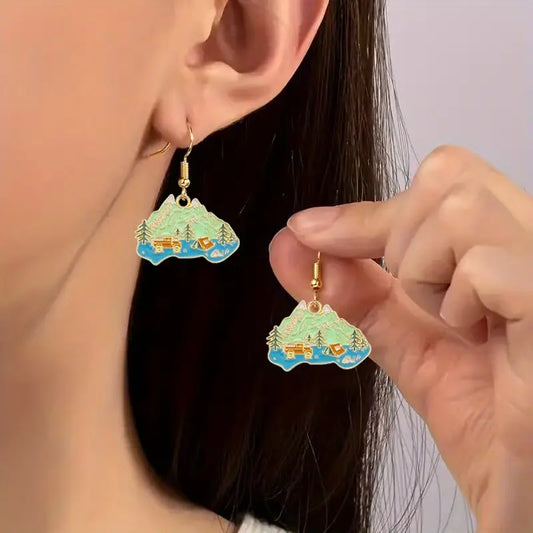 Camping Mountain Scene Earrings