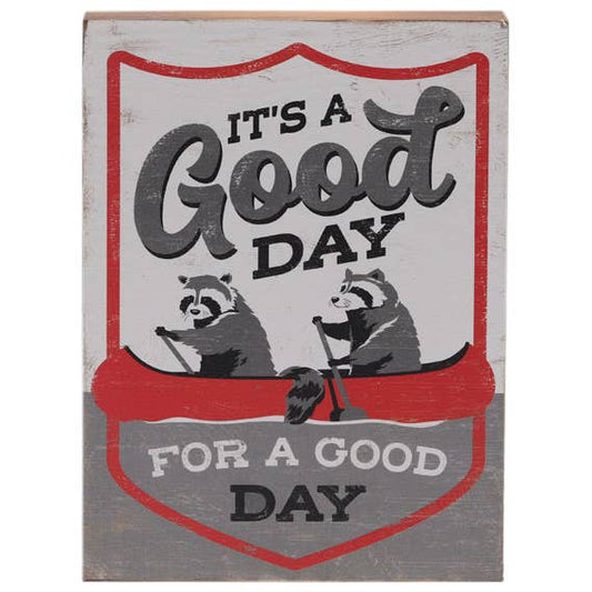 Good Day for a Good Day Raccoon Wooden Wall Art