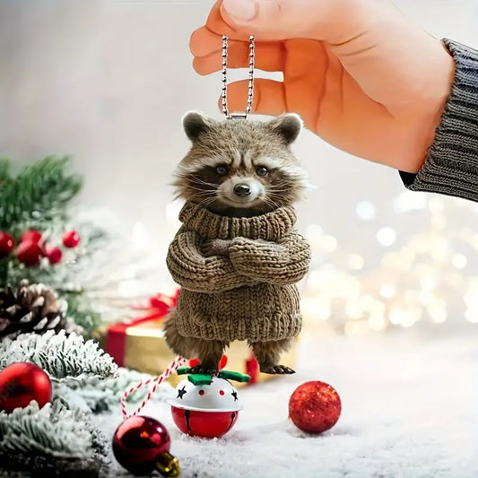 Grumpy Raccoon Wearing Sweater Ornament