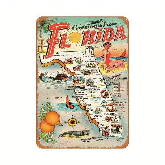 Greetings from Florida Map Metal Sign