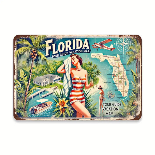 Florida Tour Guide Vacation Map Metal Sign