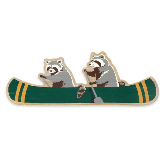 Raccoons Canoeing Wooden Wall Art