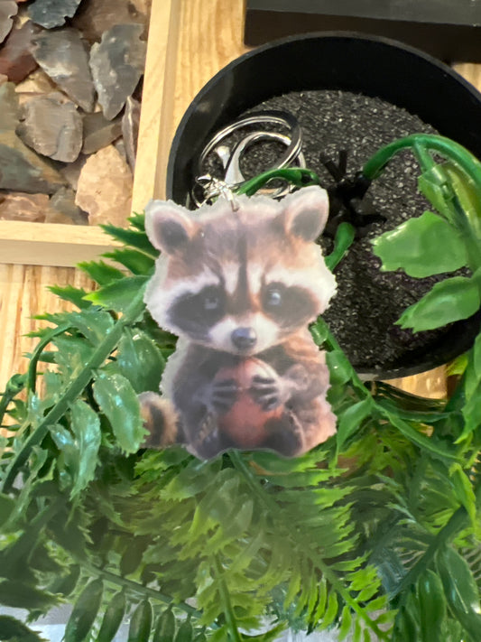 Raccoon Holding Ball KeyChain