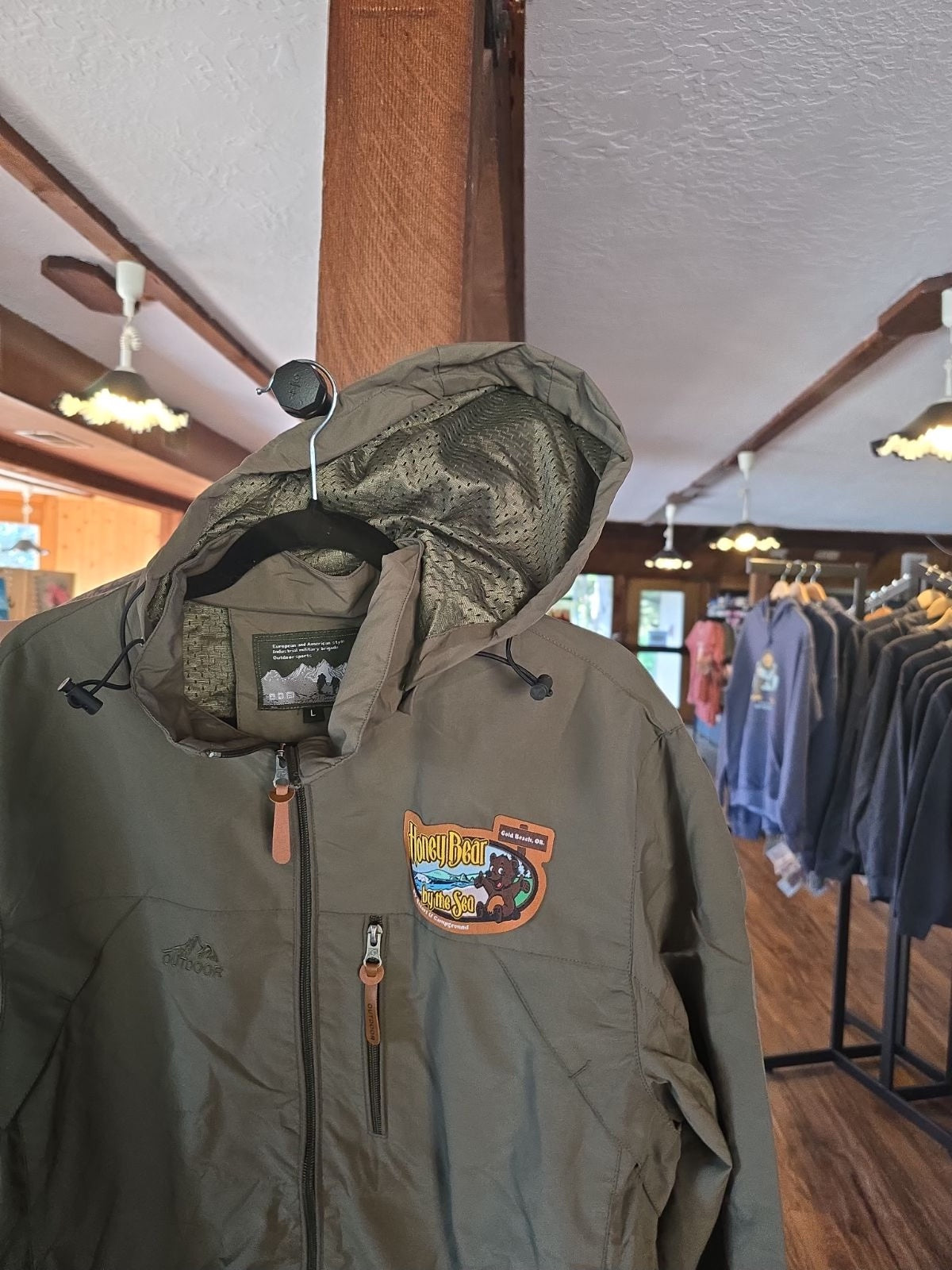 Weatherproof Nylon Jacket with Honey Bear By the Sea Logo Patch