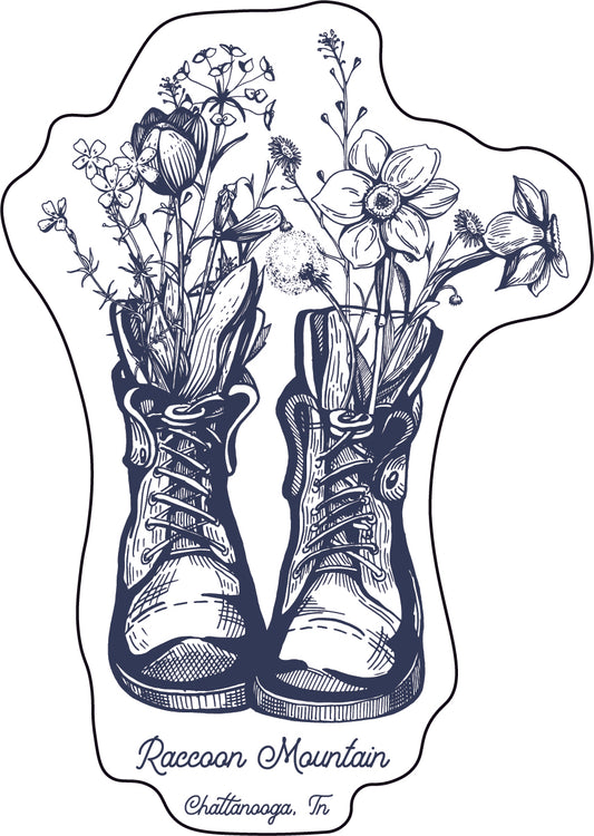 Hiking Boot Flowers Raccoon Mountain Sticker