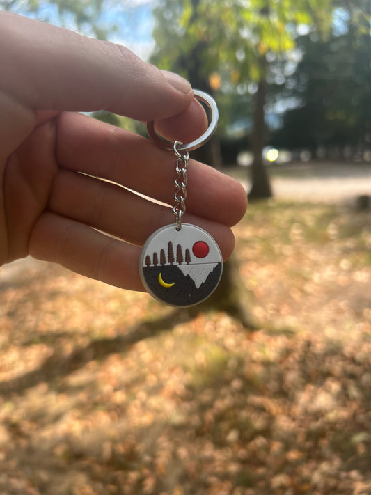 Sun, Moon, & Mountains Rubber Circle Keychain