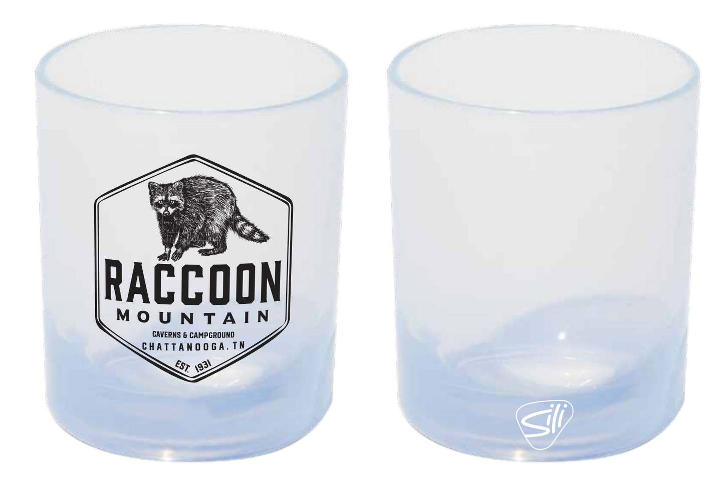 Raccoon Mountain Logo Silipint Rocks Glass (12 oz)