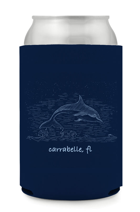 Hand Drawn Dolphin Carrabelle, FL + Ho-Hum Logo Coozie