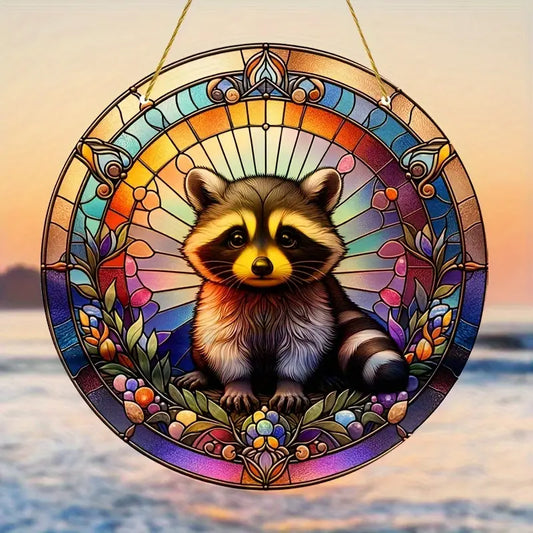 Raccoon Faux Stained Glass Acrylic Circle Sun Catcher