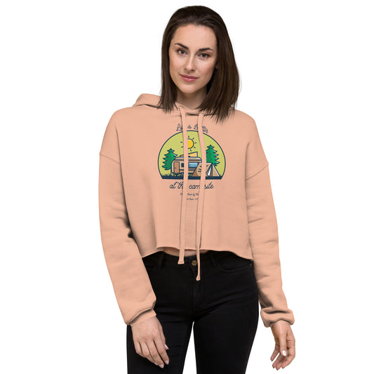 Life is Better at the Campsite Honey Bear By the Sea Gold Beach, OR Ladies Crop Hoodie