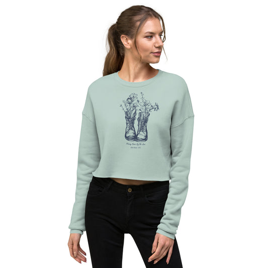 Hiking Boot Flowers Honey Bear By the Sea Gold Beach, OR Ladies Crop Sweatshirt