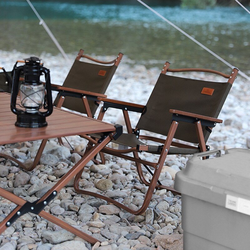 Light Luxury Wood Grain Folding Chair Camping Portable Kermit Chair  Aluminum Alloy Bracket Outdoor Light Easy To Carry Chairs